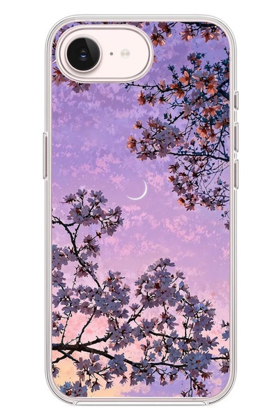 Le Balvo iPhone 17e Uyumlu Mor Gökyüzülü Ağaç Baskılı Silikon Kılıf