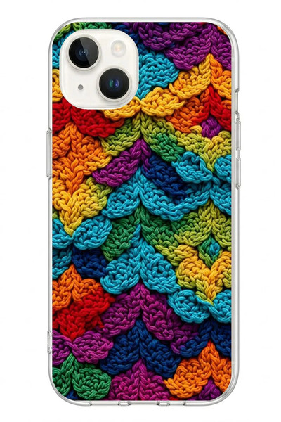 Le Balvo iPhone 13 - 14 Uyumlu Renkli Örgüler Baskılı Silikon Kılıf