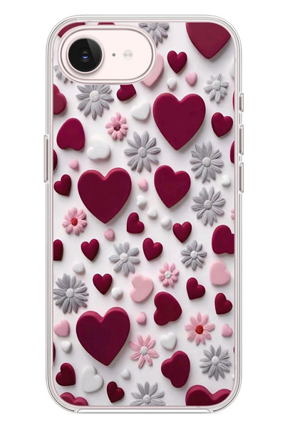 Le Balvo iPhone 17e Uyumlu Kırmızı ve Pembe Kalpler Baskılı Silikon Kılıf