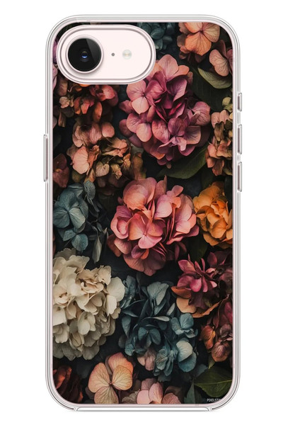 Le Balvo iPhone 17e Uyumlu Koyu Çiçekler Baskılı Silikon Kılıf