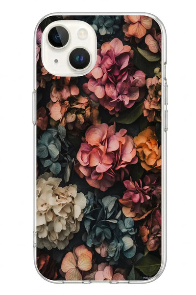 Le Balvo iPhone 13 - 14 Uyumlu Koyu Çiçekler Baskılı Silikon Kılıf