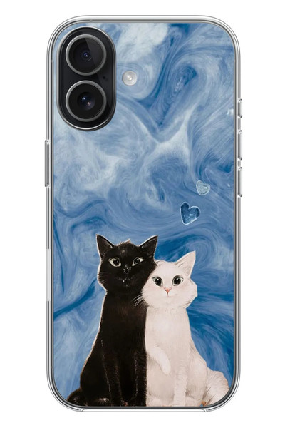 Le Balvo iPhone 17 Uyumlu Siyah ve Beyaz Kedi Baskılı Silikon Kılıf