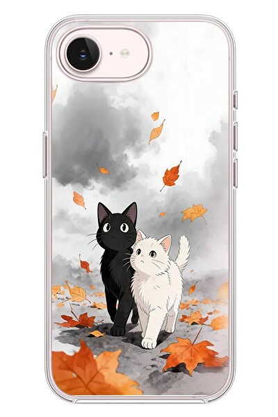 Le Balvo iPhone 17e Uyumlu Sonbahar Kedileri Baskılı Silikon Kılıf
