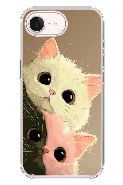 Le Balvo iPhone 17e Uyumlu Pembe Siyah Beyaz Kedi Baskılı Silikon Kılıf