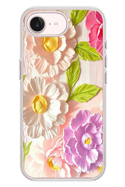 Le Balvo iPhone 17e Uyumlu Beyaz Papatyalar Baskılı Silikon Kılıf