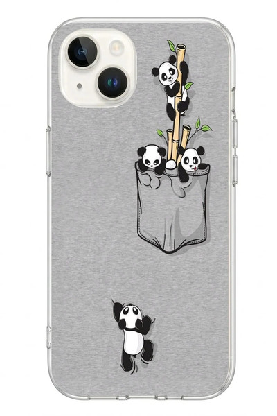 Le Balvo iPhone 13 - 14 Uyumlu Cepli Panda Baskılı Silikon Kılıf