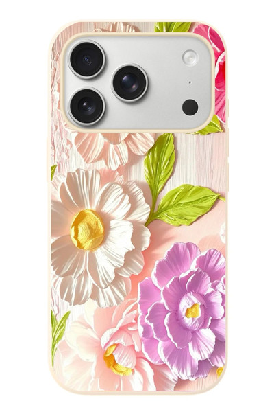 Le Balvo iPhone 17 Pro Uyumlu Beyaz Papatyalar Baskılı Silikon Kılıf