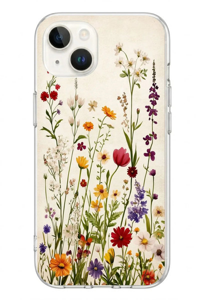 Le Balvo iPhone 13 - 14 Uyumlu Zarif Çiçekler Baskılı Silikon Kılıf