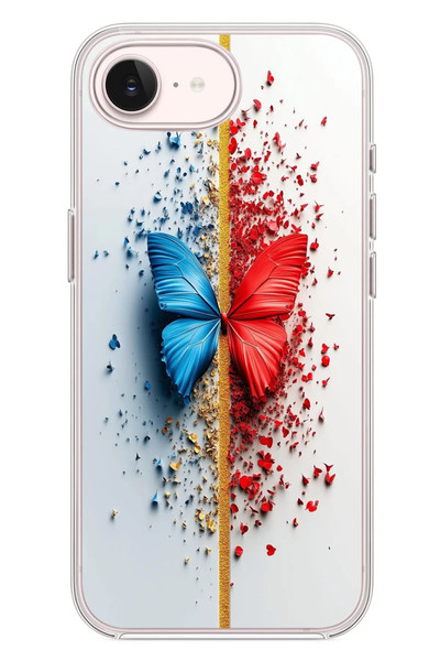 Le Balvo iPhone 17e Uyumlu Kırmızı Mavi Kelebek Baskılı Silikon Kılıf