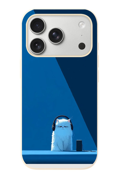Le Balvo iPhone 17 Pro Uyumlu Kulaklı Kedi Baskılı Silikon Kılıf