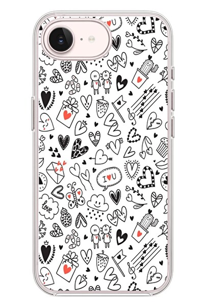 Le Balvo iPhone 17e Uyumlu Retro Kalp Karışık Baskılı Silikon Kılıf