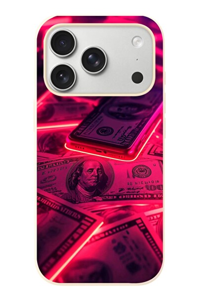 Le Balvo iPhone 17 Pro Uyumlu Kızıl Dolarlar Baskılı Silikon Kılıf