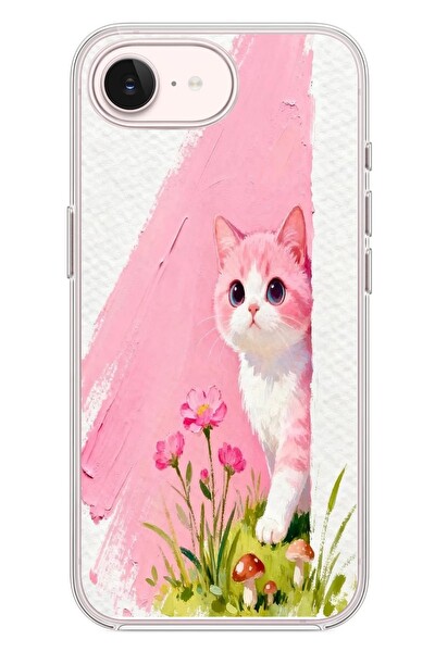 Le Balvo iPhone 17e Uyumlu Pembeli Kedi Baskılı Silikon Kılıf