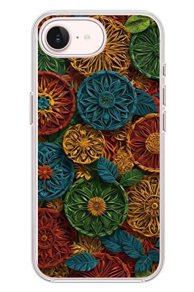 Le Balvo iPhone 17e Uyumlu Hasır Örgü Çiçekler Baskılı Silikon Kılıf