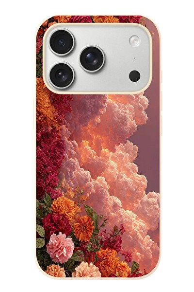 Le Balvo iPhone 17 Pro Uyumlu Güller ve Bulutlar Baskılı Silikon Kılıf