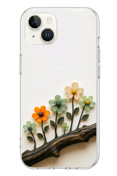 Le Balvo iPhone 13 - 14 Uyumlu Dalda Açan Çiçekler Baskılı Silikon Kılıf
