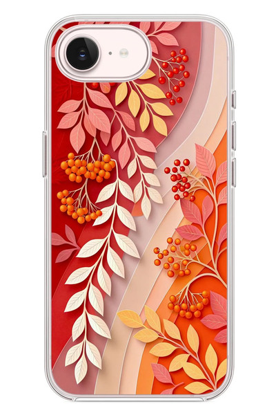Le Balvo iPhone 17e Uyumlu Kırmızı Beyaz İğdeler Baskılı Silikon Kılıf