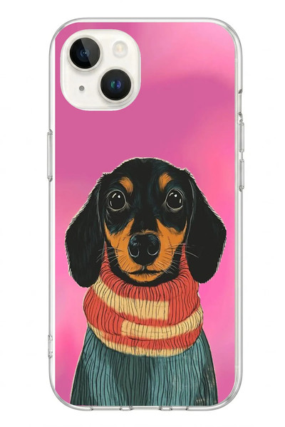 Le Balvo iPhone 13 - 14 Uyumlu Sevimli Siyah Köpek Baskılı Silikon Kılıf