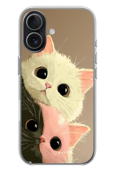 Le Balvo iPhone 17 Uyumlu Pembe Siyah Beyaz Kedi Baskılı Silikon Kılıf