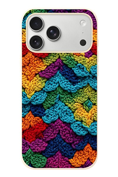 Le Balvo iPhone 17 Pro Max Uyumlu Renkli Örgüler Baskılı Silikon Kılıf