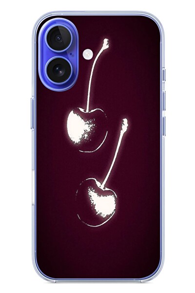 Le Balvo iPhone 16 Uyumlu İki Kiraz Baskılı Silikon Kılıf