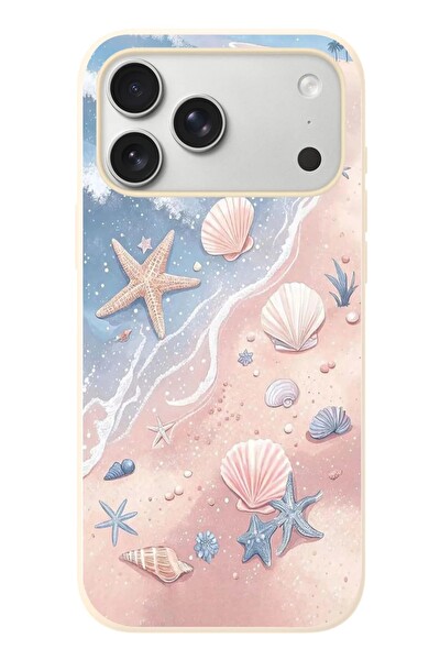 Le Balvo iPhone 17 Pro Max Uyumlu Deniz Yıldızı Kumsalı Baskılı Silikon Kılıf