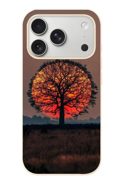 Le Balvo iPhone 17 Pro Uyumlu Güneşe Denk Gelen Ağaç Baskılı Silikon Kılıf