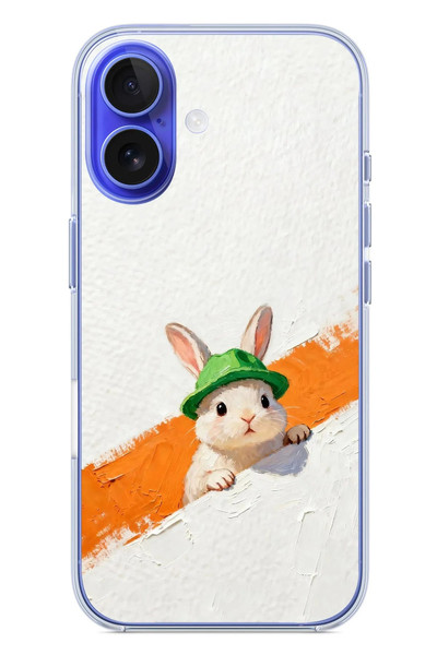 Le Balvo iPhone 16 Uyumlu Yeşil Şapkalı Tavşan Baskılı Silikon Kılıf