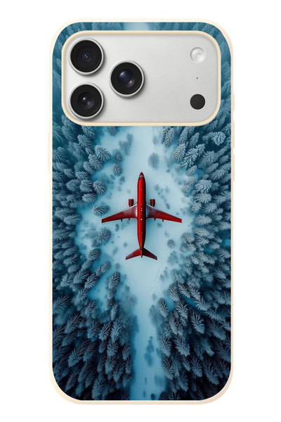 Le Balvo iPhone 17 Pro Max Uyumlu Kış Ortasında Uçak Baskılı Silikon Kılıf