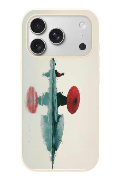 Le Balvo iPhone 17 Pro Uyumlu Japon Şemsiyesi Baskılı Silikon Kılıf