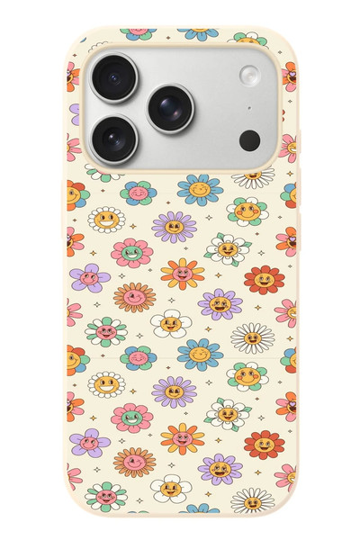 Le Balvo iPhone 17 Pro Uyumlu Gülen Çiçekler Baskılı Silikon Kılıf