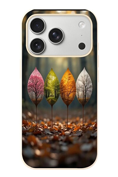 Le Balvo iPhone 17 Pro Uyumlu Dört Mevsim Yaprakları Baskılı Silikon Kılıf