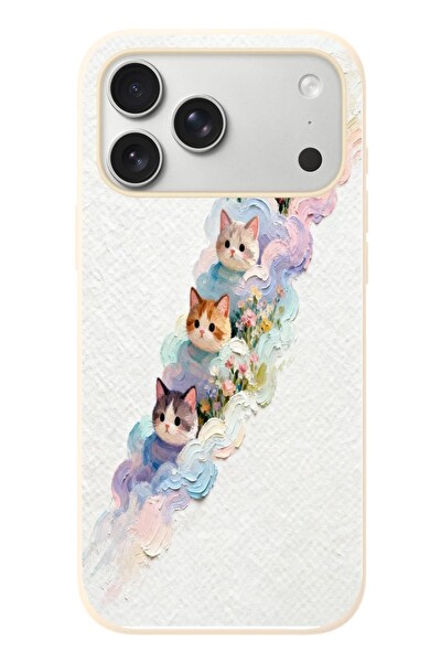 Le Balvo iPhone 17 Pro Max Uyumlu Yağlı Boya Kediler Baskılı Silikon Kılıf