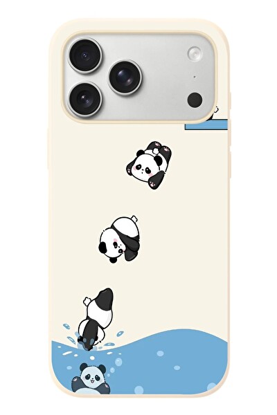 Le Balvo iPhone 17 Pro Max Uyumlu Yüzen Pandalar Baskılı Silikon Kılıf