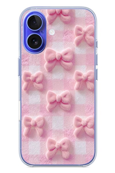 Le Balvo iPhone 16 Uyumlu Pembe Kurdeleler Baskılı Silikon Kılıf