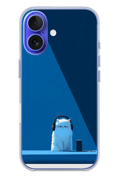 Le Balvo iPhone 16 Uyumlu Kulaklı Kedi Baskılı Silikon Kılıf