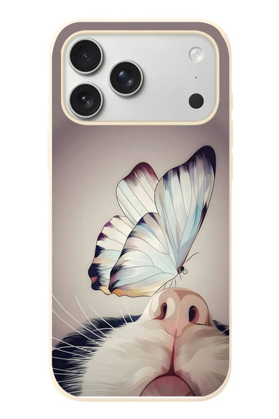 Le Balvo iPhone 17 Pro Max Uyumlu Kelebekli Kedi Baskılı Silikon Kılıf