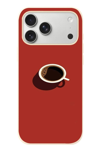 Le Balvo iPhone 17 Pro Max Uyumlu Sade Kahve Kupası Baskılı Silikon Kılıf