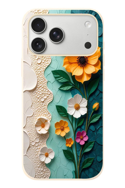 Le Balvo iPhone 17 Pro Max Uyumlu Güzel Modern Çiçekler Baskılı Silikon Kılıf