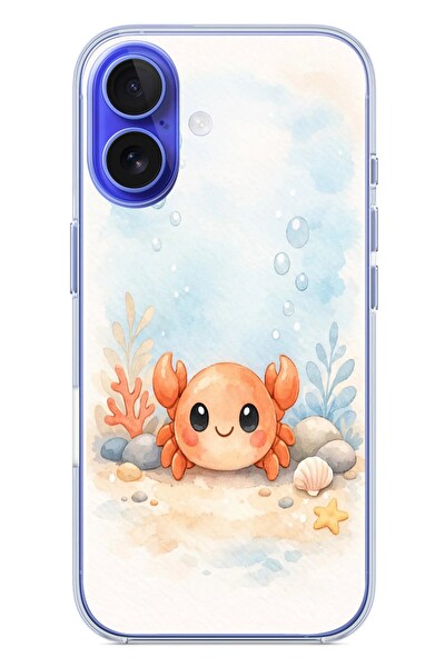 Le Balvo iPhone 16 Uyumlu Sevimli Yengeç Baskılı Silikon Kılıf