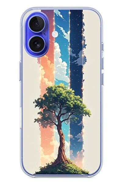 Le Balvo iPhone 16 Uyumlu Yalnız Ağaç Dört Mevsim Baskılı Silikon Kılıf