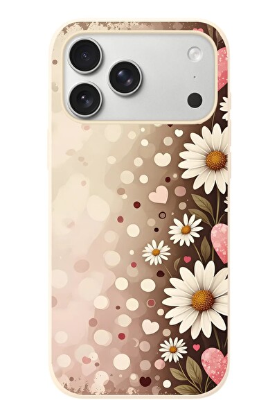 Le Balvo iPhone 17 Pro Max Uyumlu Kalpli Papatya Damlaları Baskılı Silikon Kılıf