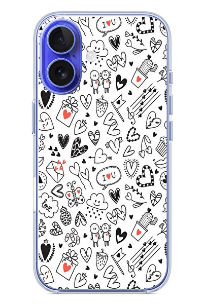 Le Balvo iPhone 16 Uyumlu Retro Kalp Karışık Baskılı Silikon Kılıf