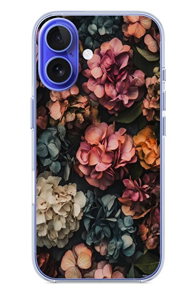 Le Balvo iPhone 16 Uyumlu Koyu Çiçekler Baskılı Silikon Kılıf
