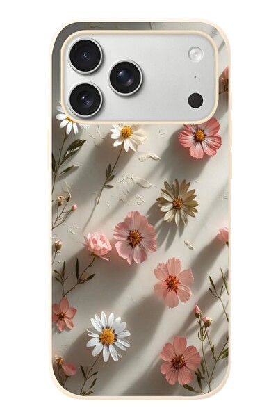 Le Balvo iPhone 17 Pro Max Uyumlu Papatya Çiçekleri Baskılı Silikon Kılıf