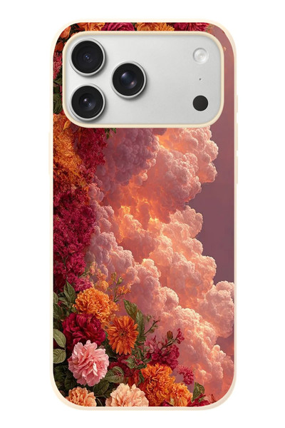 Le Balvo iPhone 17 Pro Max Uyumlu Güller ve Bulutlar Baskılı Silikon Kılıf