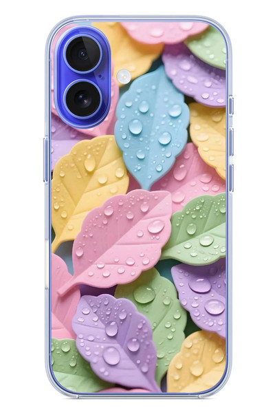 Le Balvo iPhone 16 Uyumlu Pastel Damlalıklı Yapraklar Baskılı Silikon Kılıf