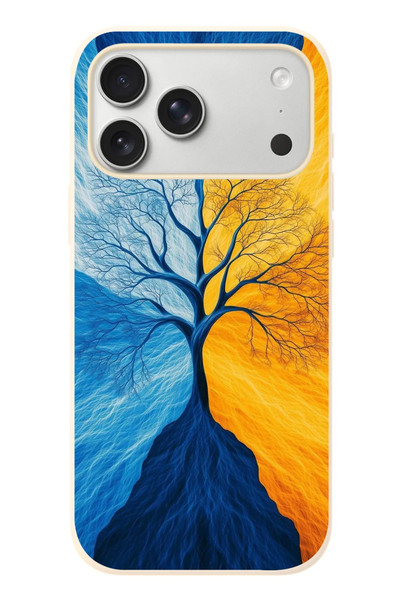 Le Balvo iPhone 17 Pro Max Uyumlu Sarı Mavi Ağaç Baskılı Silikon Kılıf