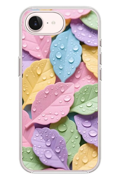 Le Balvo iPhone 17e Uyumlu Pastel Damlalıklı Yapraklar Baskılı Silikon Kılıf