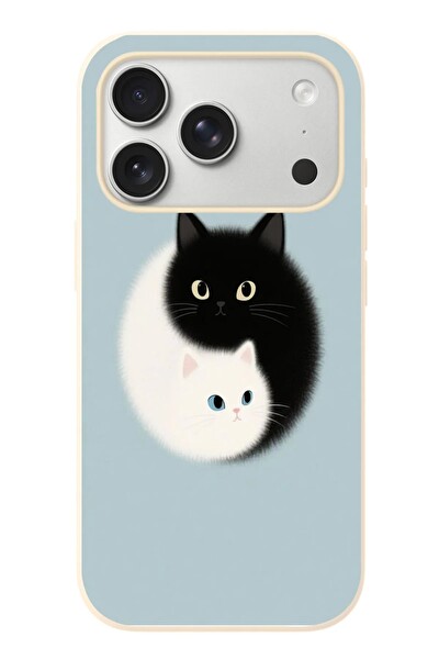 Le Balvo iPhone 17 Pro Uyumlu Yin Yang Kediler Baskılı Silikon Kılıf